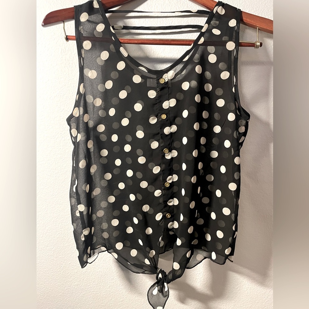 Black Polka Dot Large Sleeveless Blouse